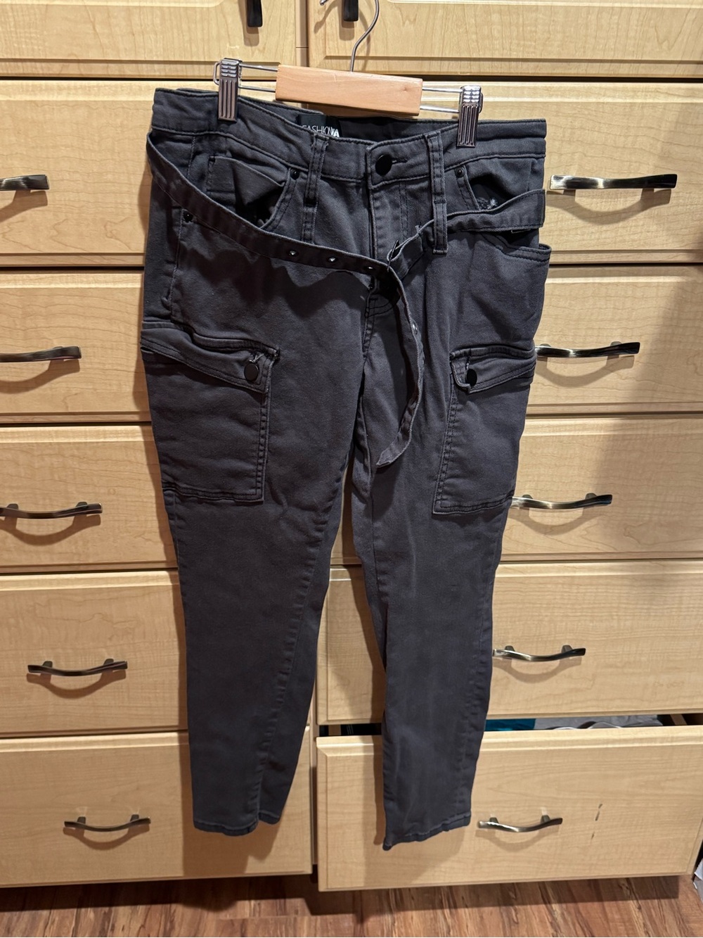 Fashion Nova Women's Cargo Skinny Pants with Belt